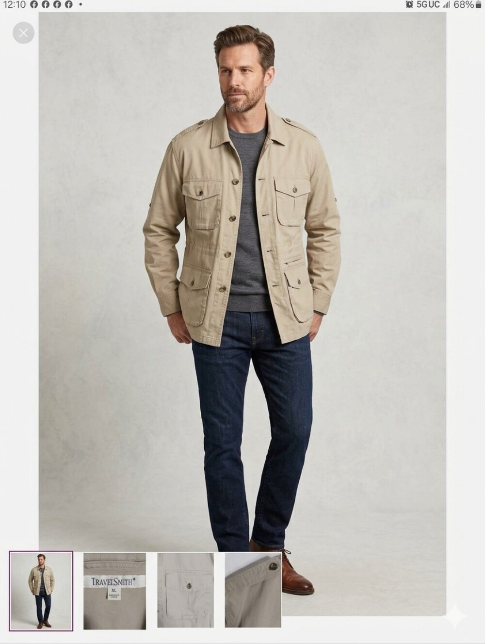 Travel Smith Men's Beige Military Jacket Size XL